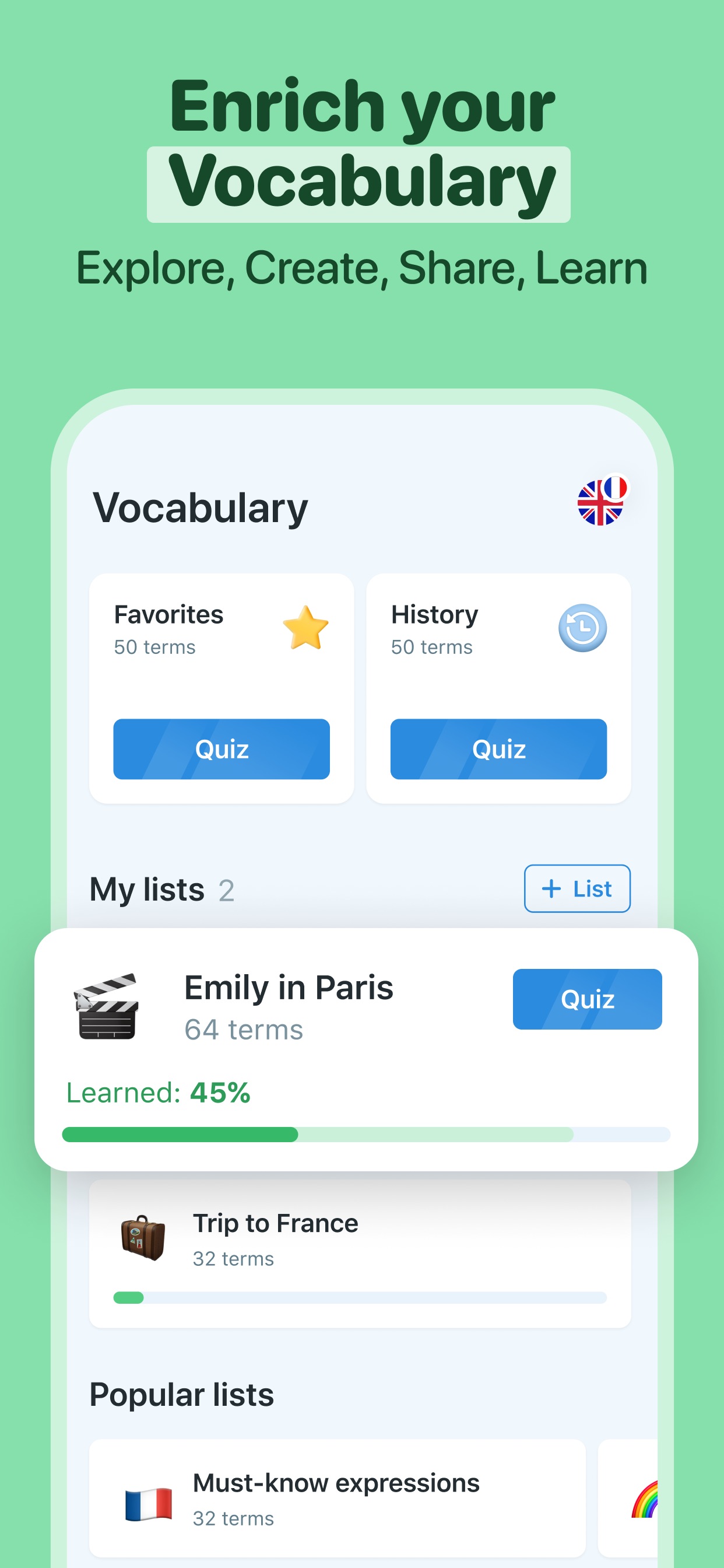 Официальная витрина iOS: избранное, история и списки слов