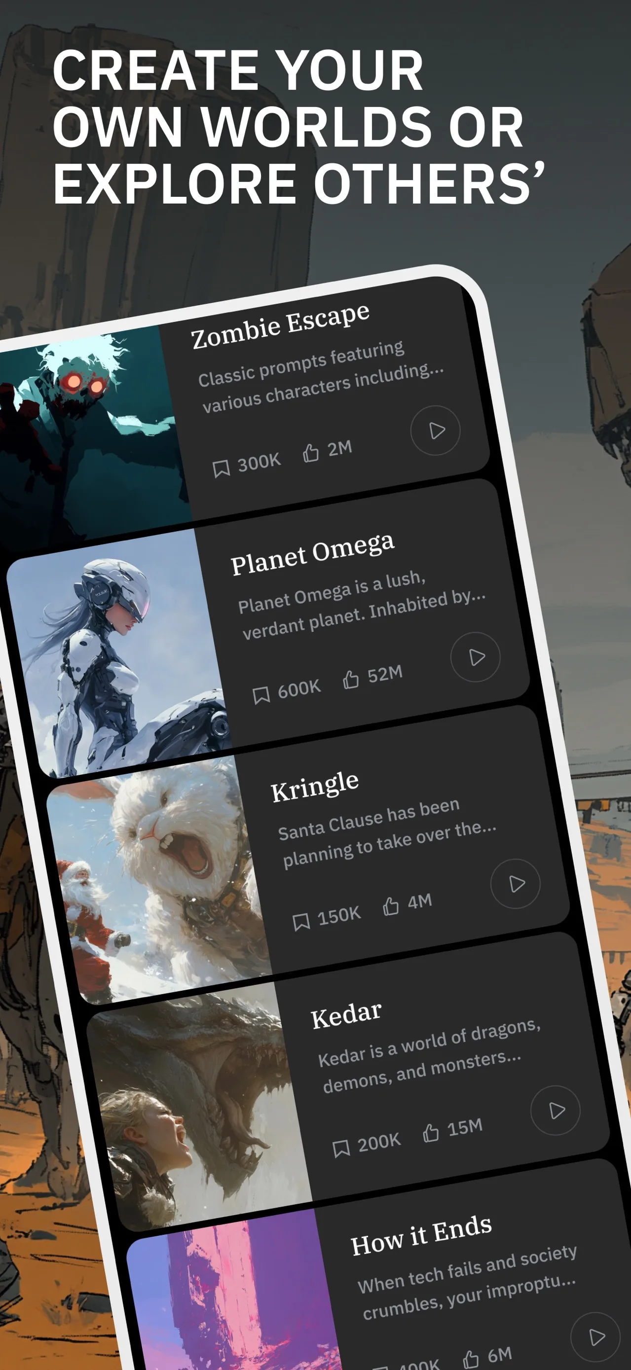 Официальный кадр App Store: список сценариев Zombie Escape, Planet Omega и Kringle
