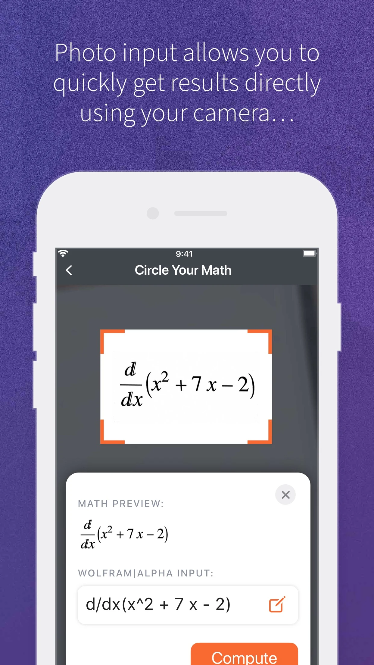 WolframAlpha: ввод формулы по фото на экране Circle Your Math