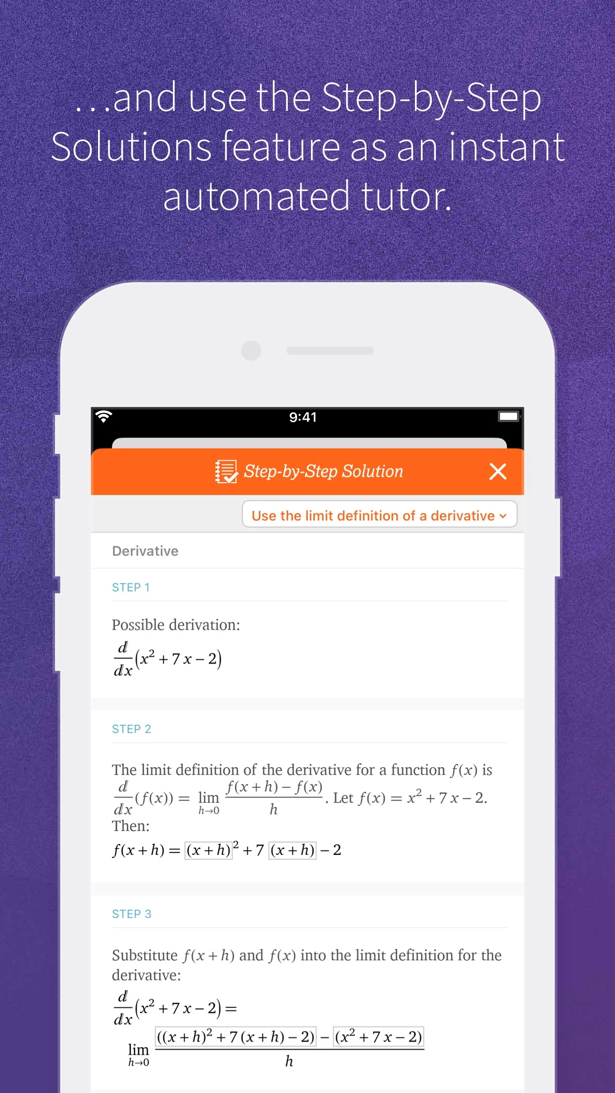 WolframAlpha: решение производной по шагам в панели Step-by-Step Solution